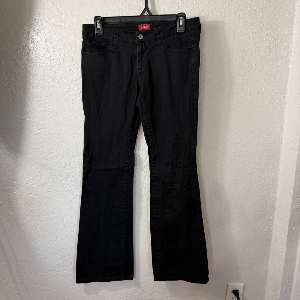 Dickies Womens Black Low Rise Flare Leg Twill Work Pants Five Pocket Size 7